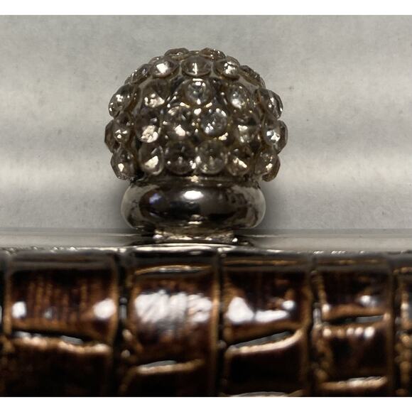 Vintage Womens Mad by Design Clutch Purse Snail Chain Rhinestone Knob Brown NOS - Picture 8 of 15